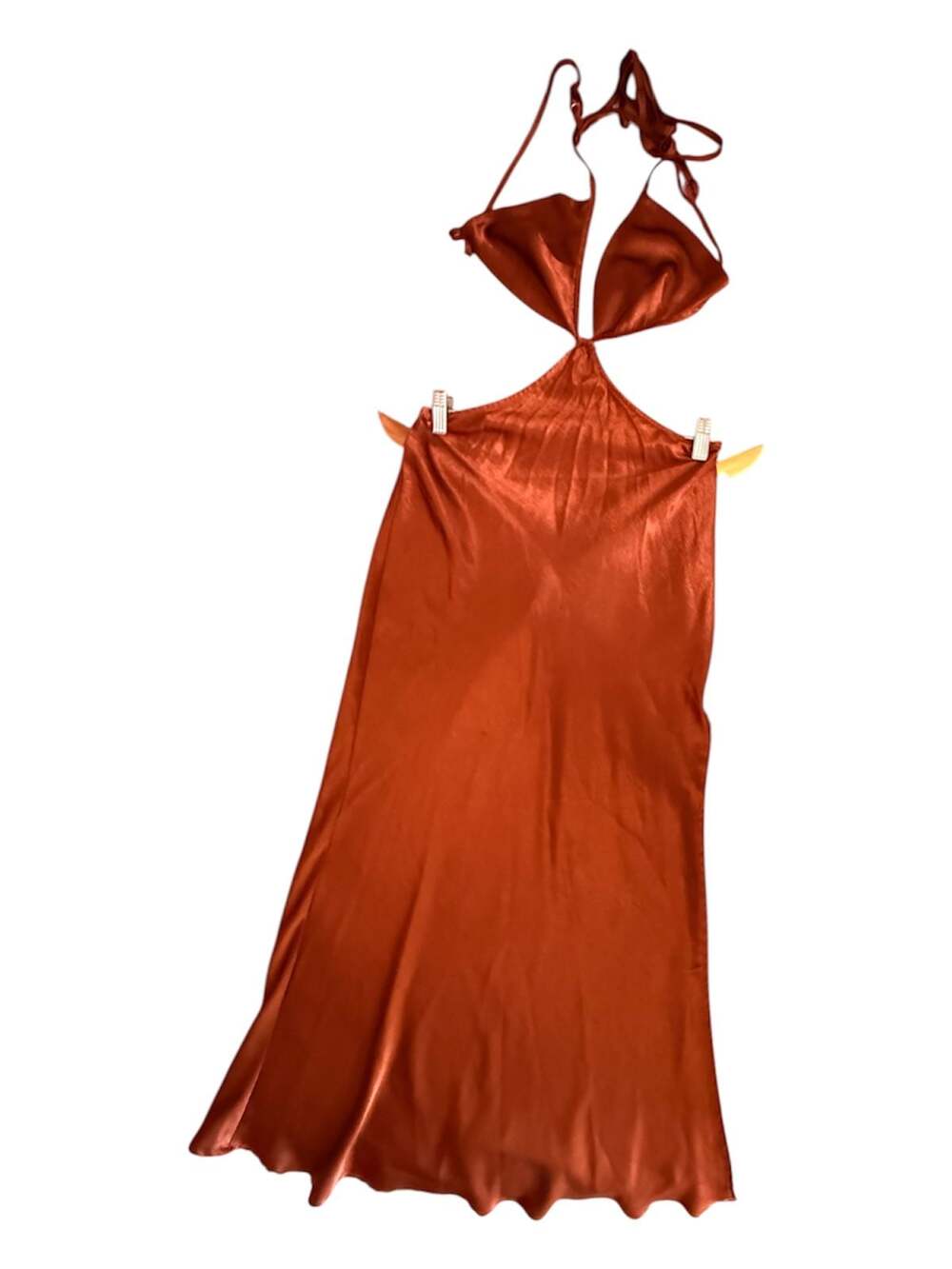 Rust brown satin cut out midi dress🌟 dress also has...